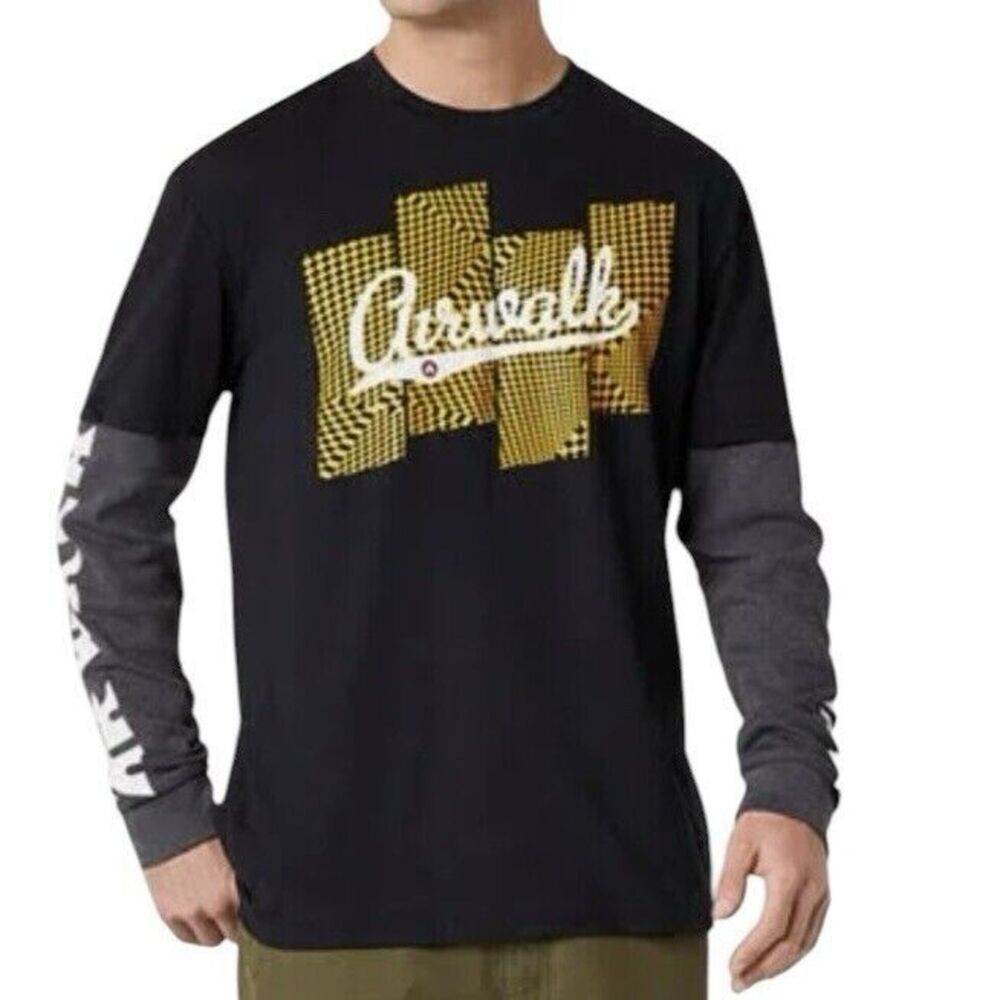 NWT Airwalk Graphic Print Long Sleeve Skater Tee T-Shirt Black Men’s Size XL